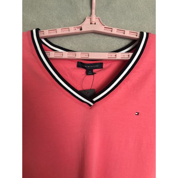 Tommy Hilfiger Short Sleeve T-Shirt Women's 3X Striped V-Neck Bubblegum NEW - Picture 3 of 7